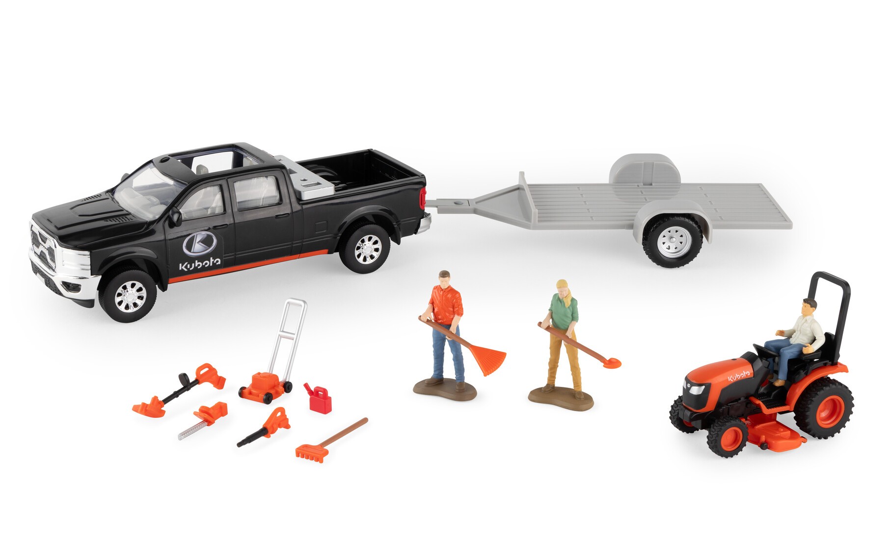 Trailer Kubota Lawn Tractors 1/32 Kubota Lawn Care Set (Truck, Trailer, Mower, Figures And Tools) Ertl 