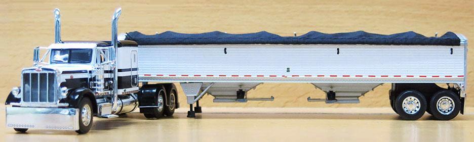 1/64 White/Black Peterbilt 379 Tractor w White Wilson Grain Hopper & Black Tarp - DCP