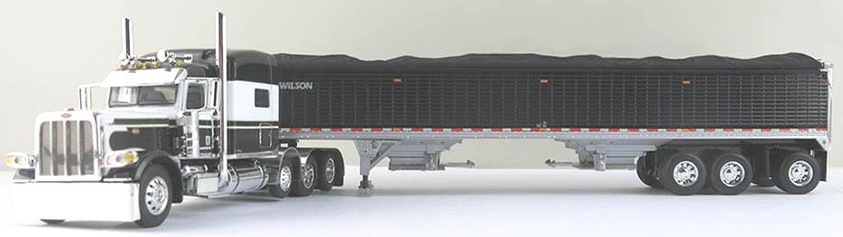 1/64 White/Black Peterbilt 389 Tractor w 70" Sleeper & Wilson Tri-Axle Grain Trailer - DCP